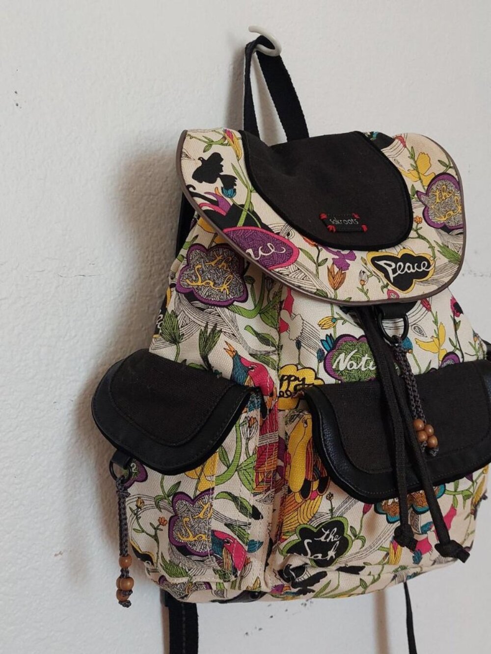 Sakroots multicoloured backpack with adjustable straps peace birds zipper #boho - Picture 2 of 7